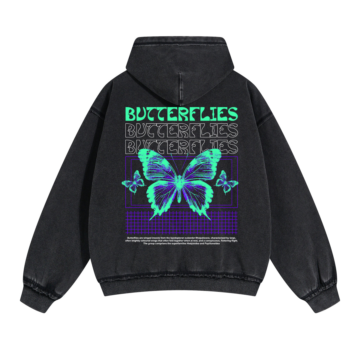 Butterflies Streetwear Graphic Washed Hoodie-INNBLAC Fashion Apparel