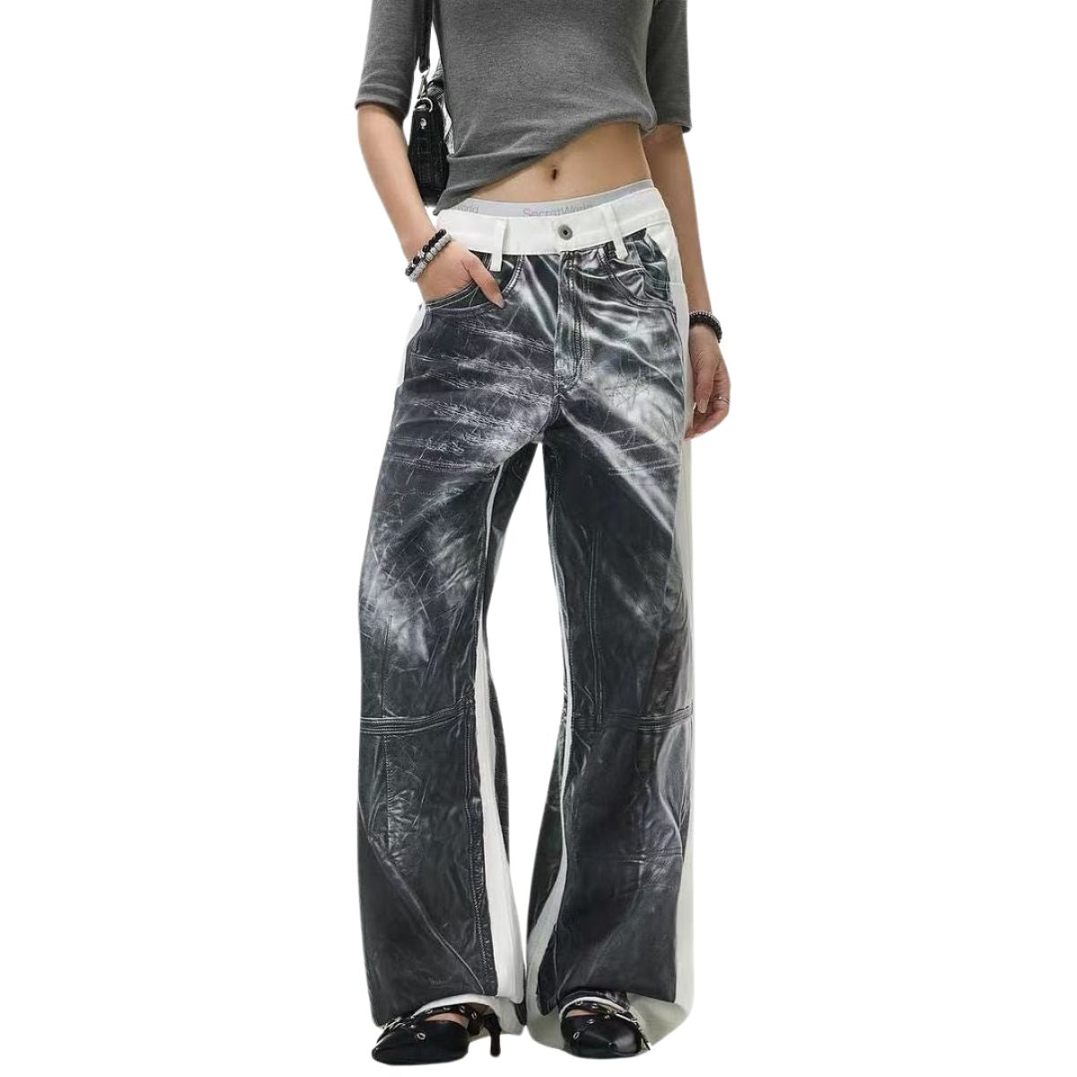 Vintage Contrast Panel Straight Leg Jeans