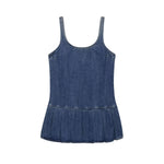 Strappy Pleated Denim Mini Dress