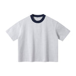 Oversized Color-Block Ribbed Collar Comfortable Tee