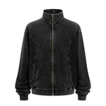 Stand Collar Panel Detail Washed Zip Up Sweatshirt