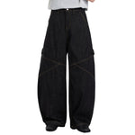 Washed Contrast-Stitch Baggy Relaxed Carpenter Denim Pants