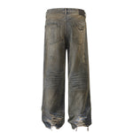 Wrinkle Wash Heavy Ripped Denim Pants