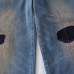 Loose Fit Embroidered Patch Distressed Jeans