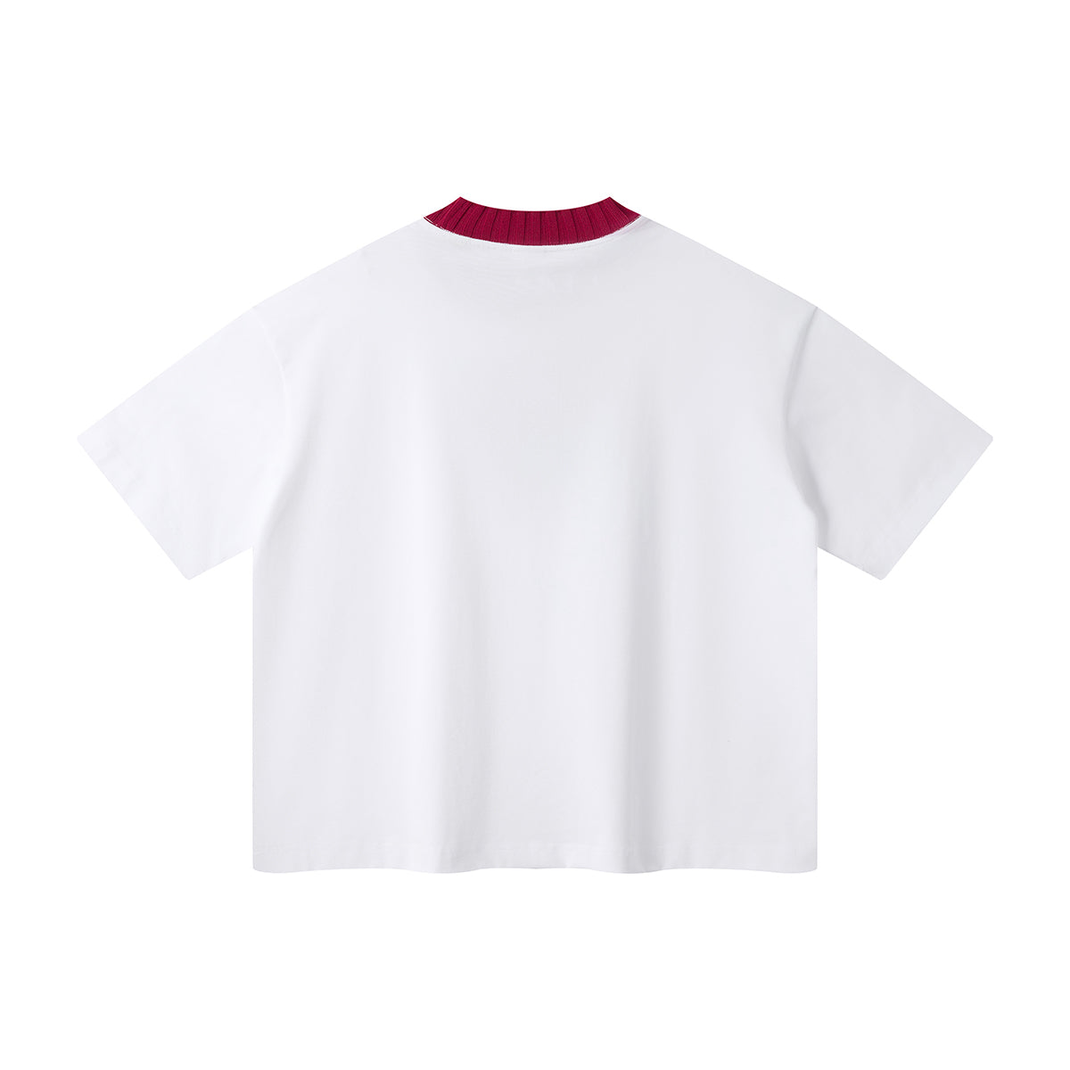 Oversized Color-Block Ribbed Collar Comfortable Tee