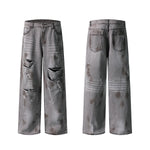 Baggy Fit Distressed Grey Ripped Jeans