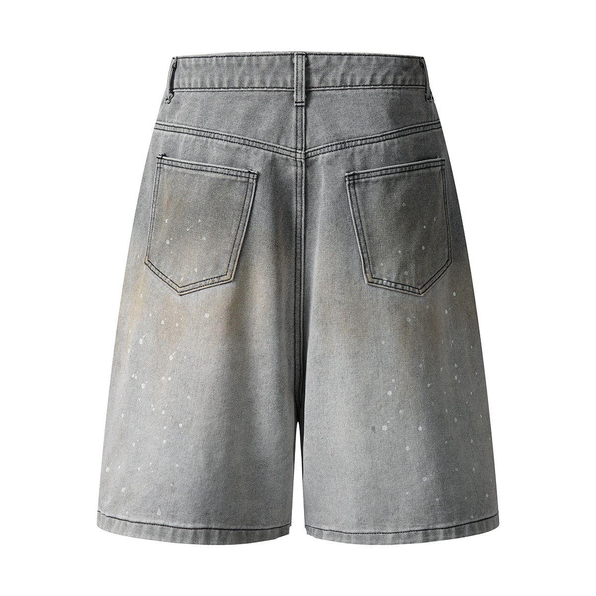 Splash Print Distressed Wash Denim Bermuda Shorts