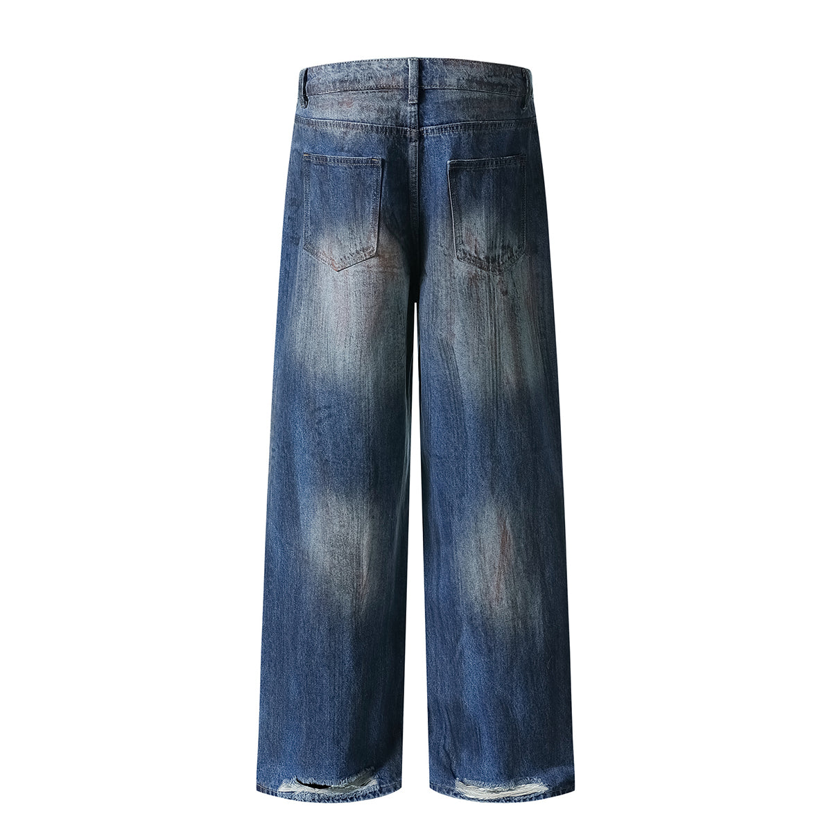Faded Wash Distressed Baggy Frayed-Hem Jeans