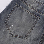Wide Leg Distressed Paint Splatter Denim Jeans