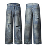 Wrinkle Wash Retro Ripped Baggy Jeans