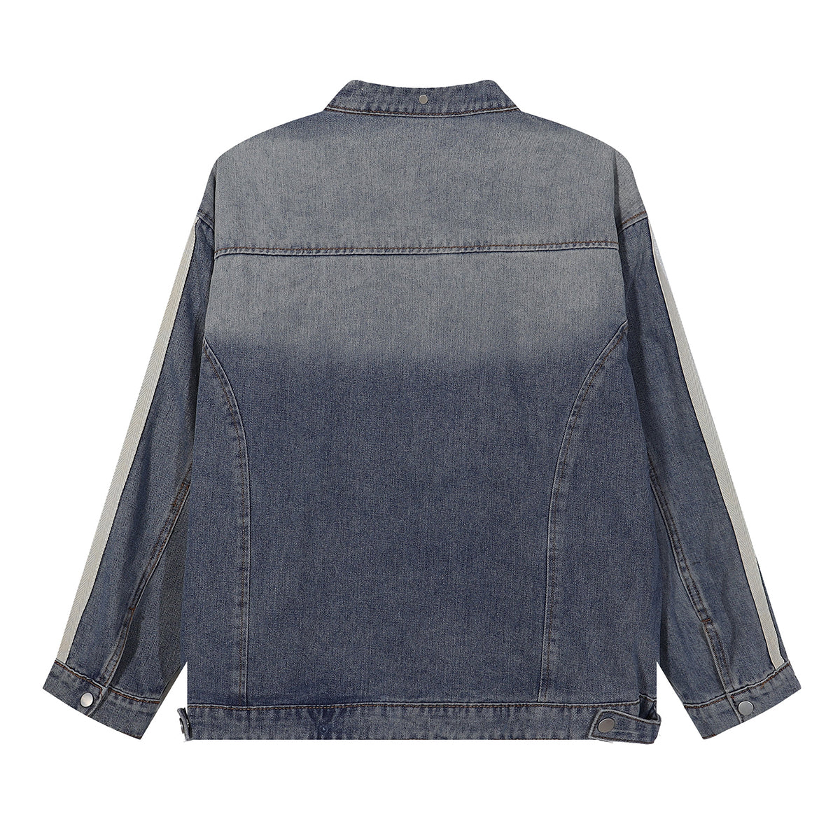 Stand Collar Zip-Up Washed Denim Jacket