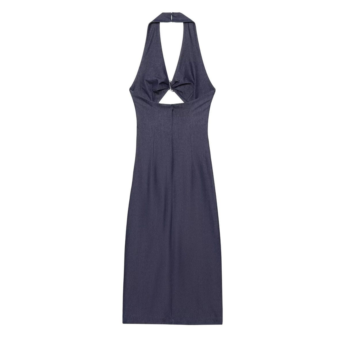 Halter Neck Cut-Out Denim Maxi Dress