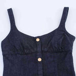 Decorative Button Strappy Denim Maxi Dress