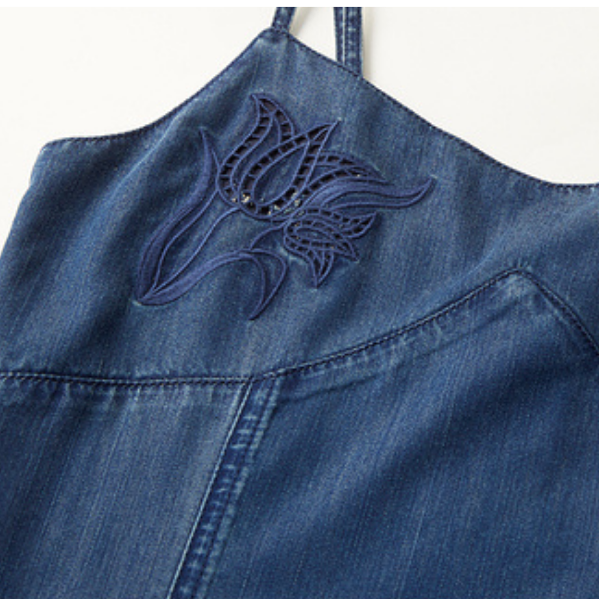 Embroidered Bodice A-Line Denim Midi Sundress