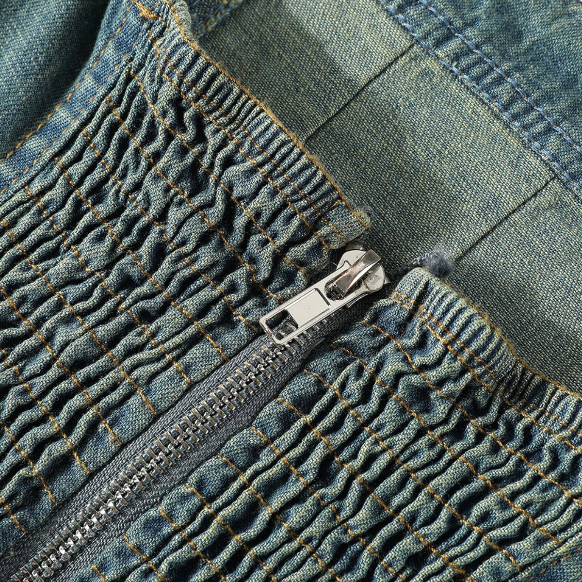 Smocked Back A-Line Denim Strappy Mididress
