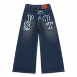 Washed Graphic Patchwork Wide Leg Denim Jeans