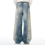 Paint Splatter Distressed Wide Leg Light Blue Jeans
