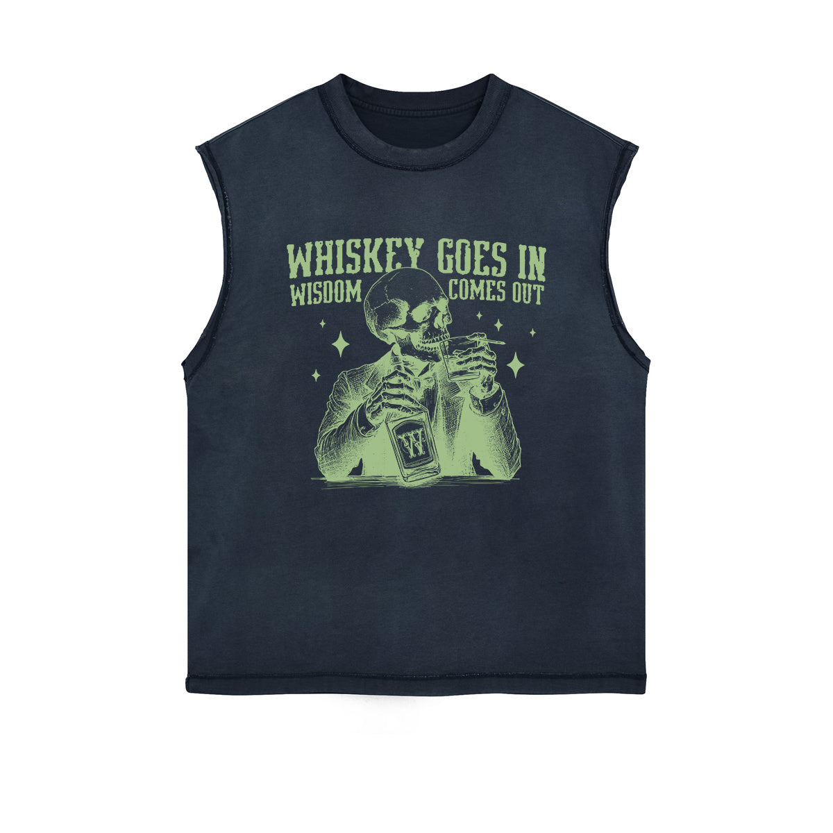 Skull Whiskey Goes In Wisdom Sleeveless Faded Tee-INNBLAC Fashion Apparel