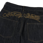 Embroidered Black Washed Baggy Jeans