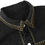 Retro Fashionable Temperament Lapel Embroidered Loose Denim Jacket