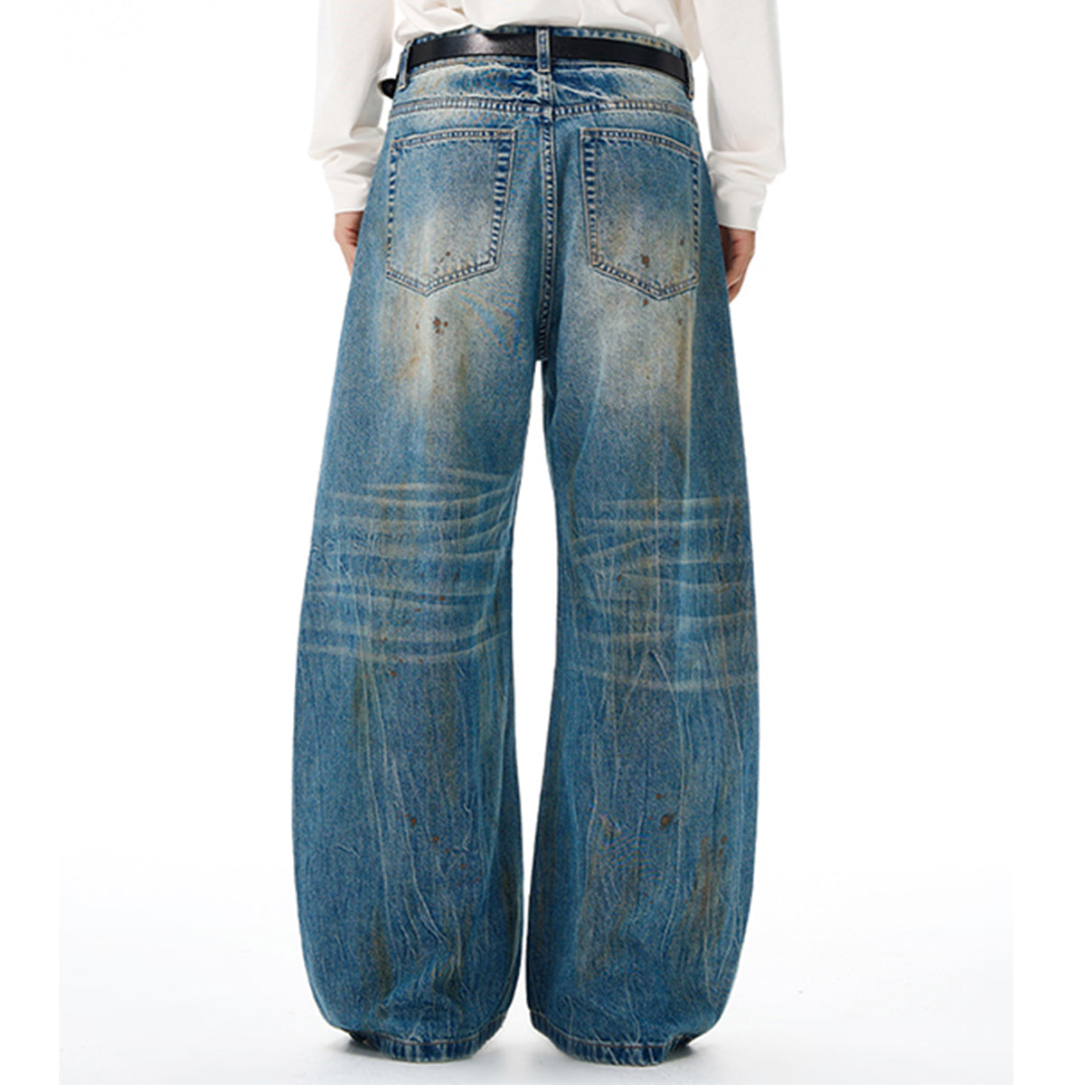 Light Blue Distressed Wide Leg Denim Jeans