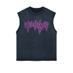 Neon Pink Graffiti Graphic Sleeveless Faded Tee-INNBLAC Fashion Apparel