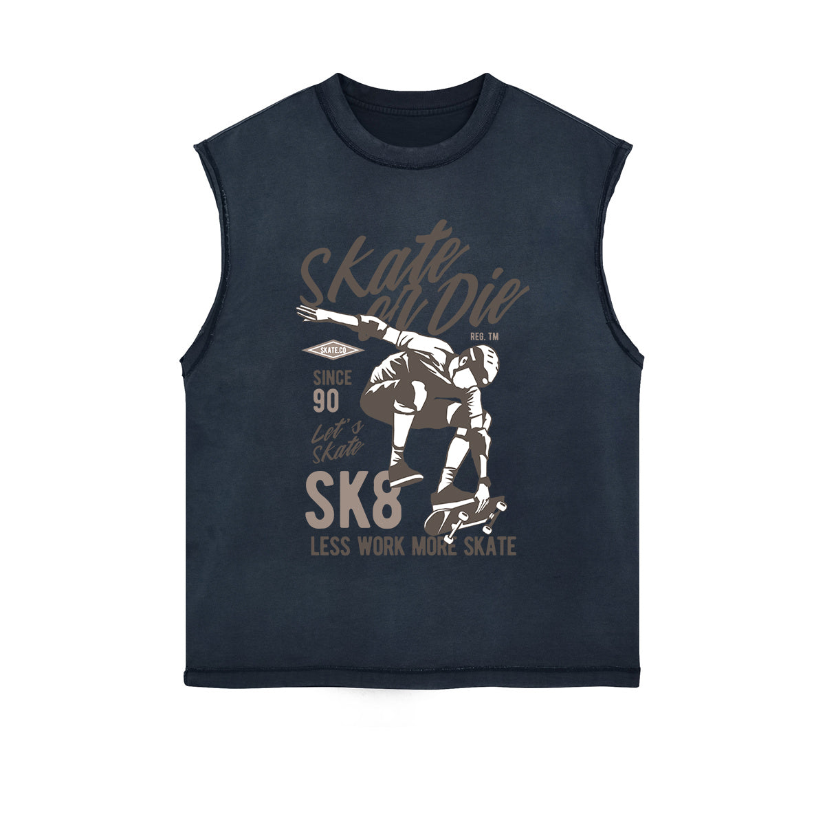 Skate Or Die Graphic Sleeveless Faded Tee-INNBLAC Fashion Apparel