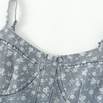 Floral Print Denim Spaghetti-Strap Dress