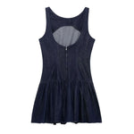 Low-Cut Back Ruffle Mini Denim Dress