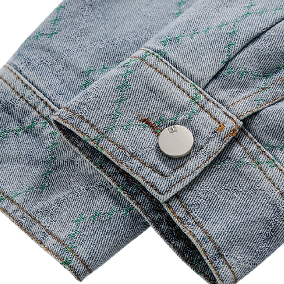 Zipper Design Chinese Ethnic Pattern Patchwork Denim Jacket