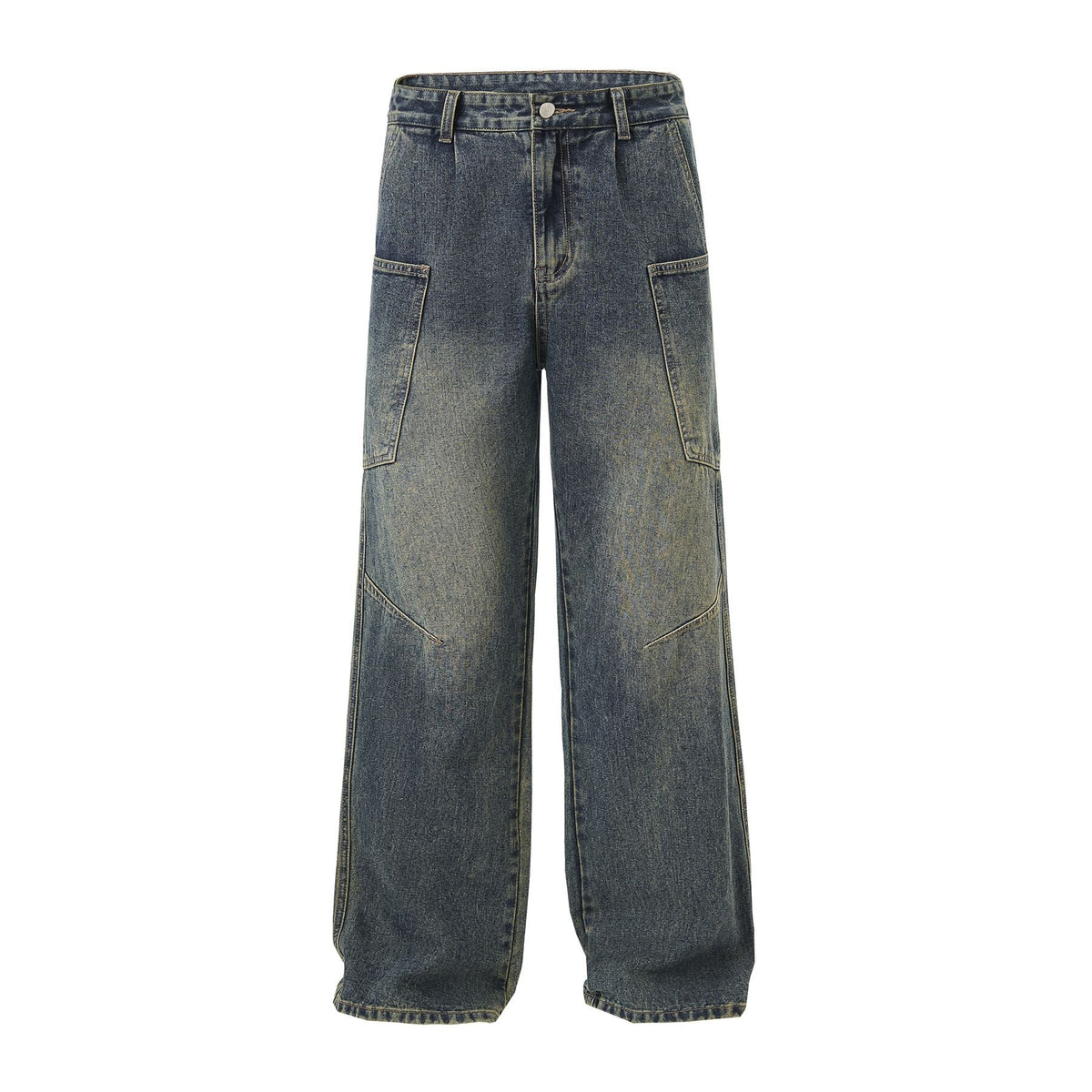 Washed Straight Leg Cargo Jeans-INNBLAC Fashion Apparel