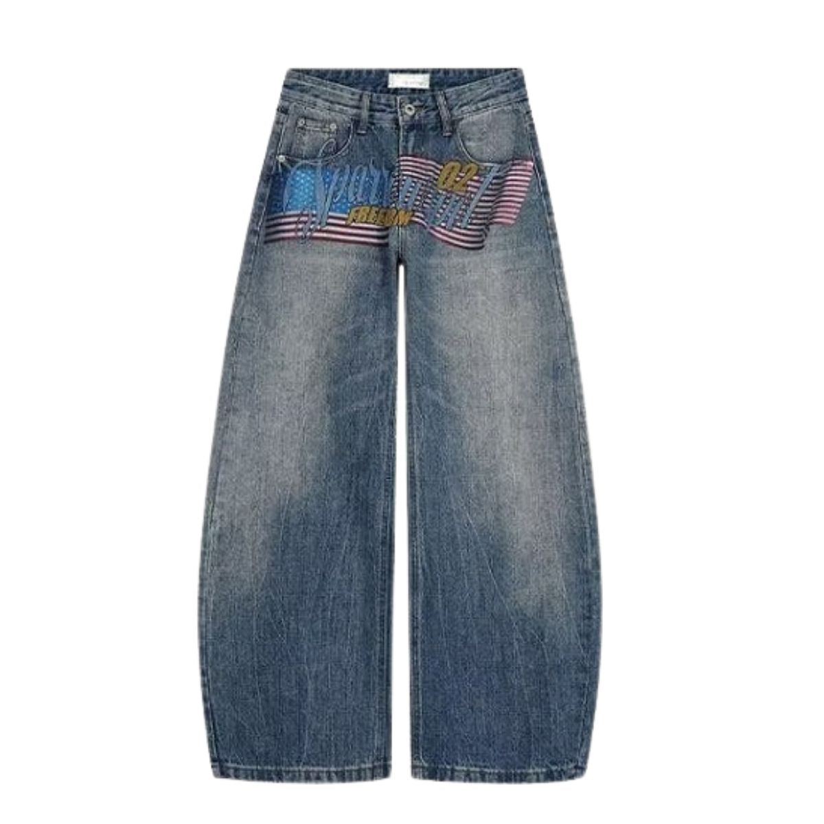 Vintage Graphic Print Relaxed Straight Leg Denim Jeans