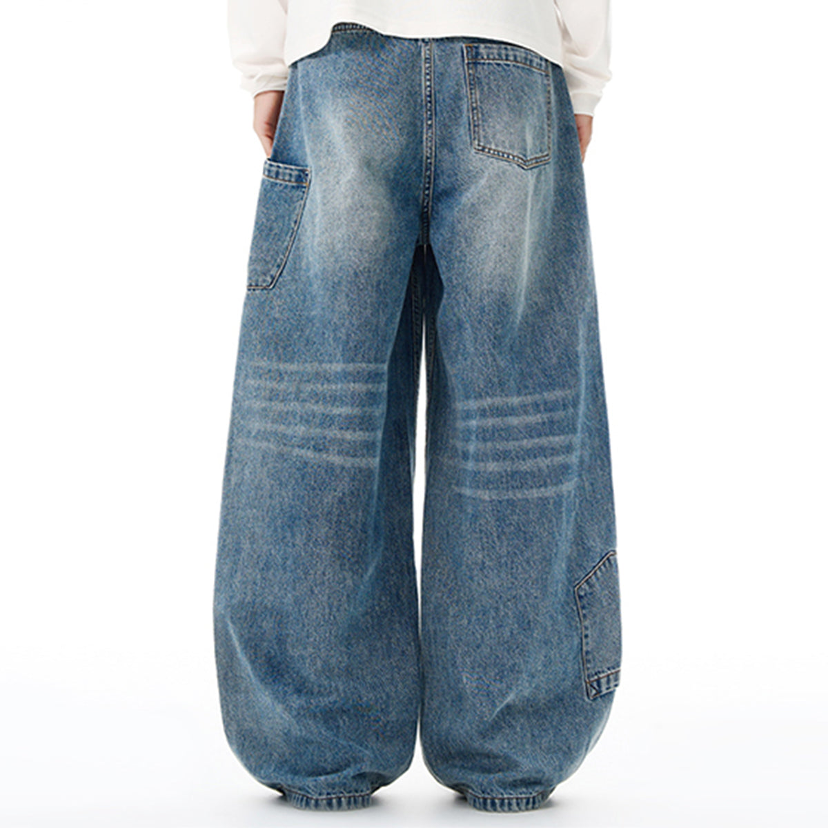 Vintage Washed Light Blue Carpenter Wide-Leg Jeans