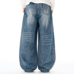 Vintage Washed Light Blue Carpenter Wide-Leg Jeans