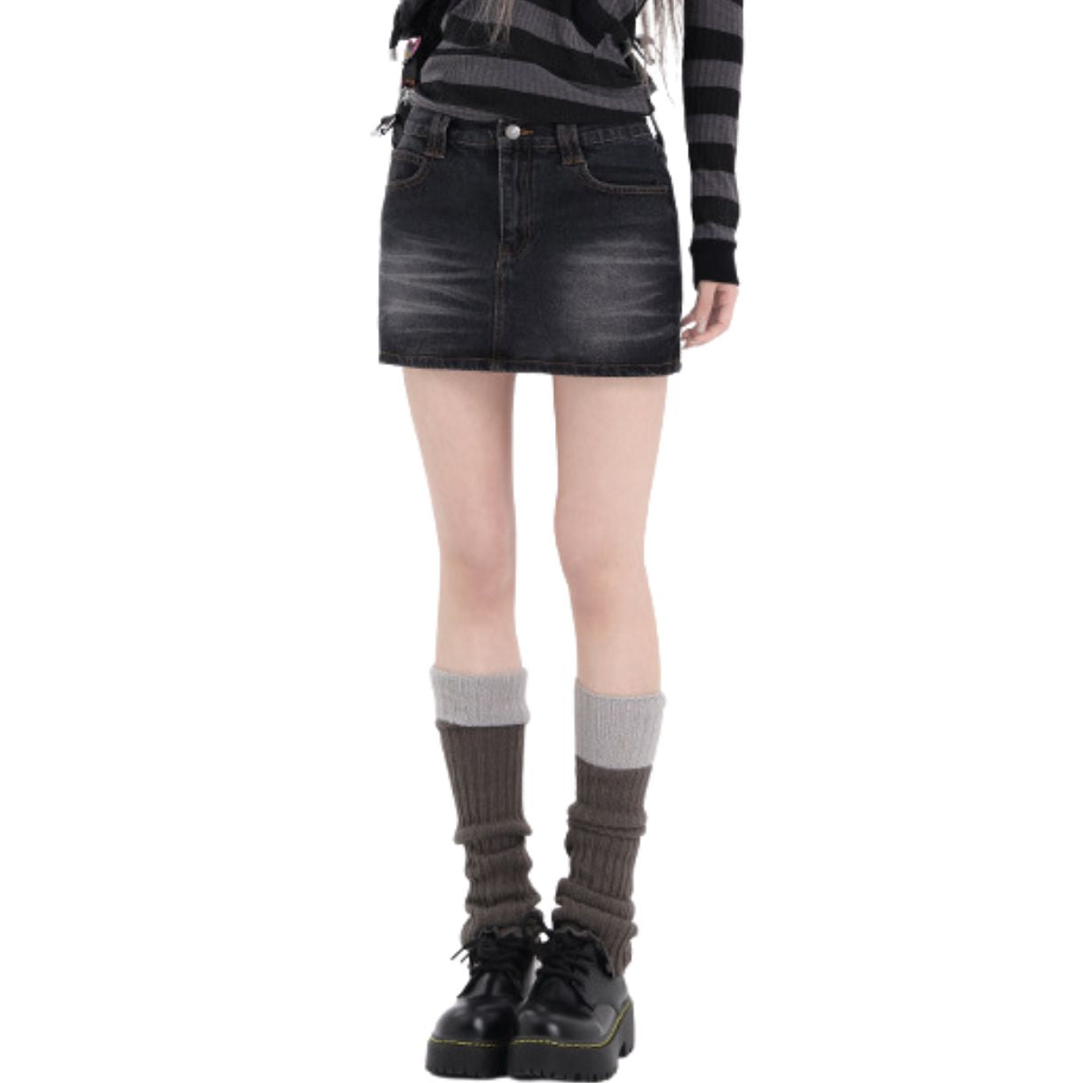 Dark Wash Faded Denim Mini Skirt