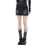Dark Wash Faded Denim Mini Skirt