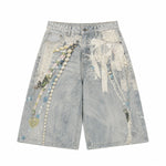 Vintage Graphic Print Relaxed Fit Denim Capri Shorts