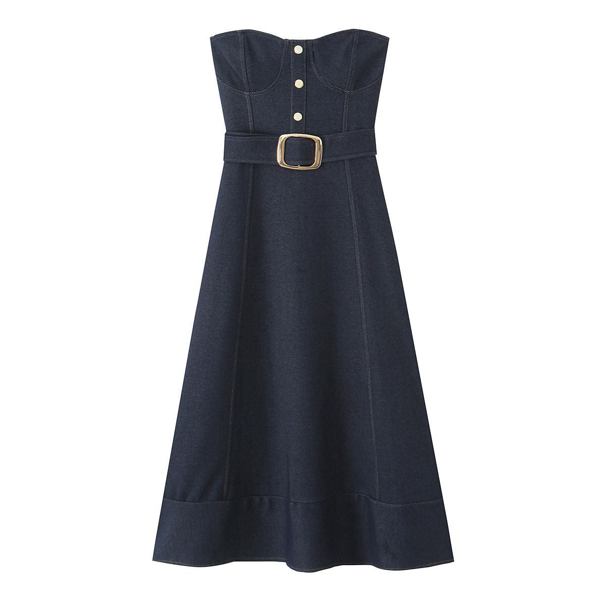 Women's Strapless Belted Denim Midi Dress