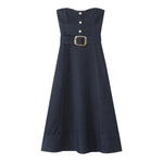 Women's Strapless Belted Denim Midi Dress