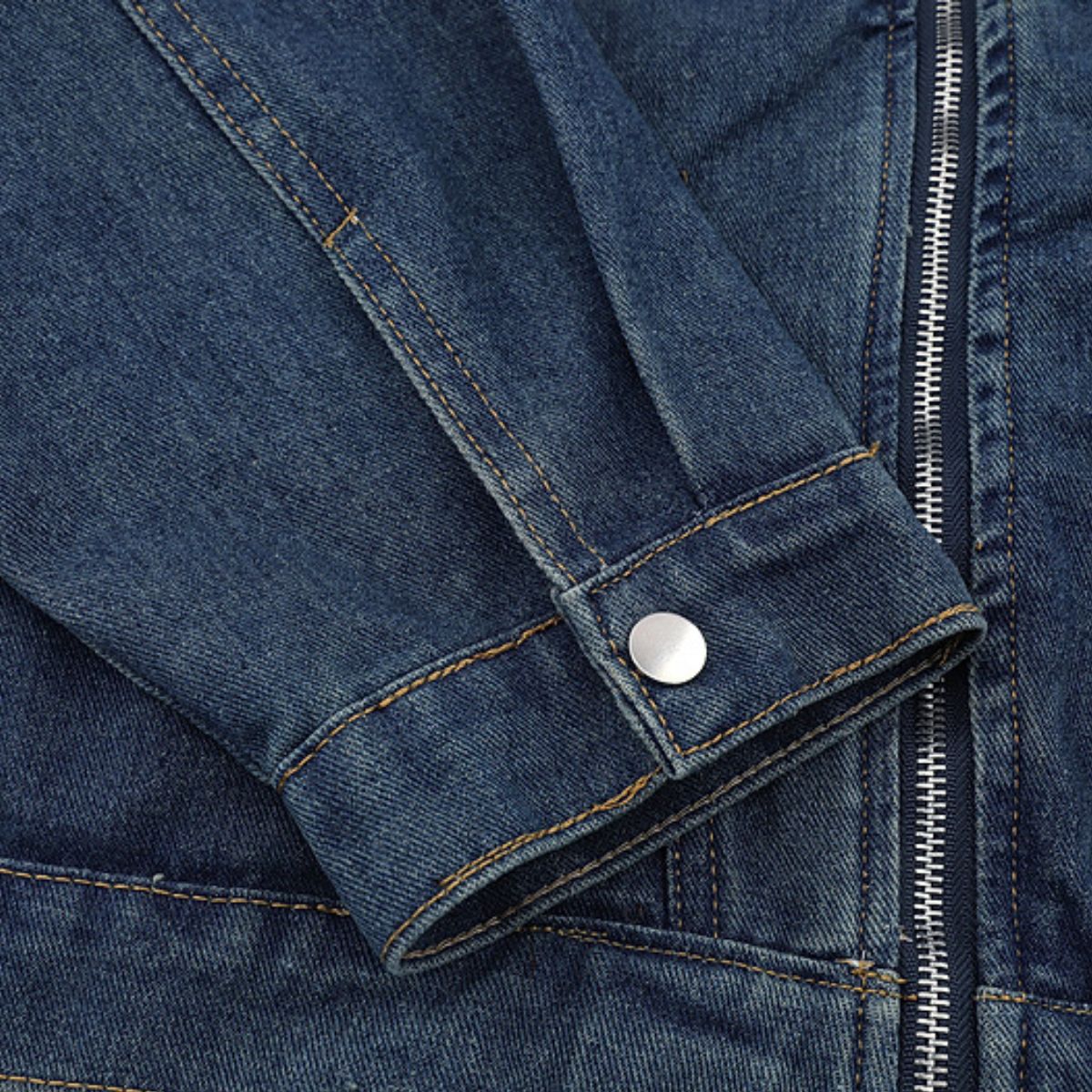 Heavy Industry Retro Zipper Stand Collar Motorcycle Wear Washed Denim Jacket