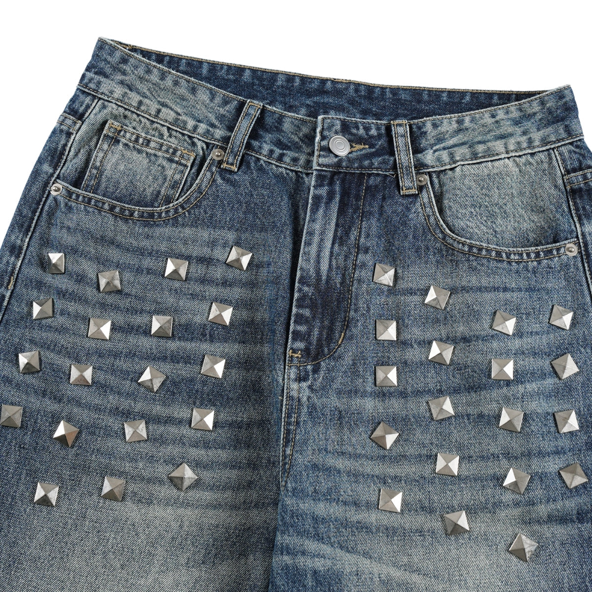 Vintage Blue Cat Whisker Studded Baggy Jeans