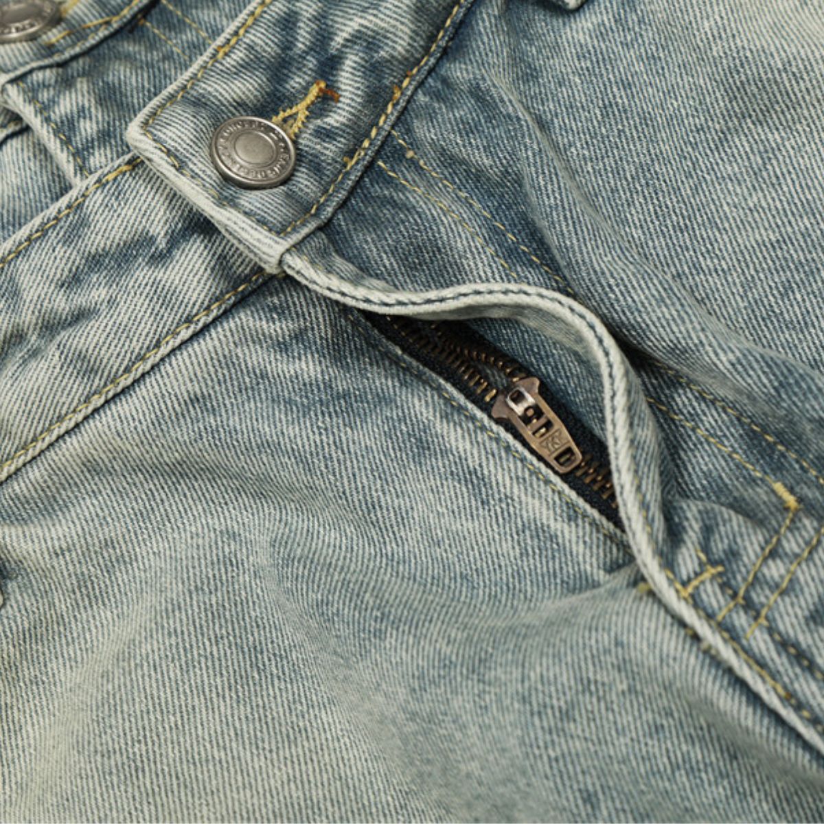 Men's Two-Tone Double Waist Denim Pants Washed Distressed Punk