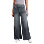 Women's Vintage Whiskered Wide Leg Jeans Stretchy Casual Pants