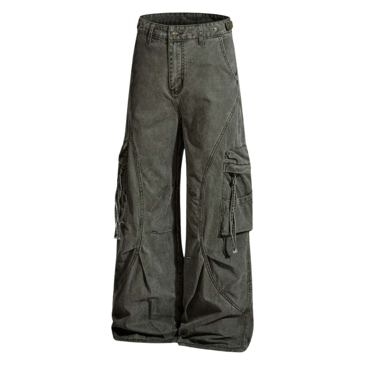 Men's Distressed Washed Denim Cargo Pants Punk Street Loose Zipper