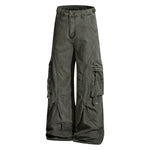 Men's Distressed Washed Denim Cargo Pants Punk Street Loose Zipper
