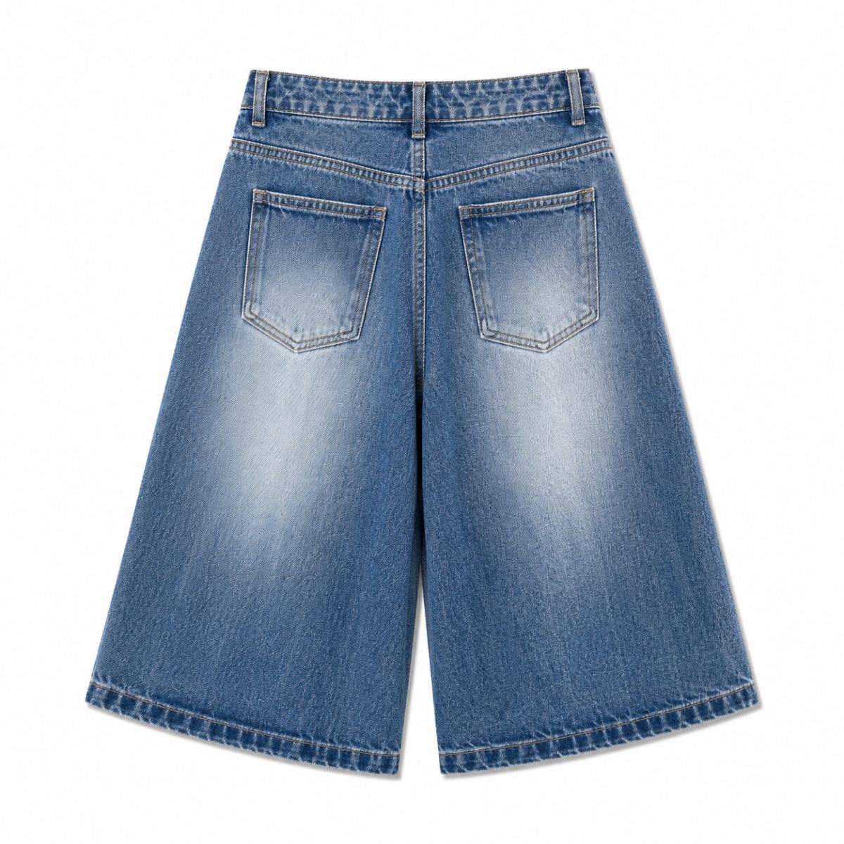 Stretch Whiskered Wide Leg Denim Shorts