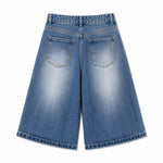 Stretch Whiskered Wide Leg Denim Shorts