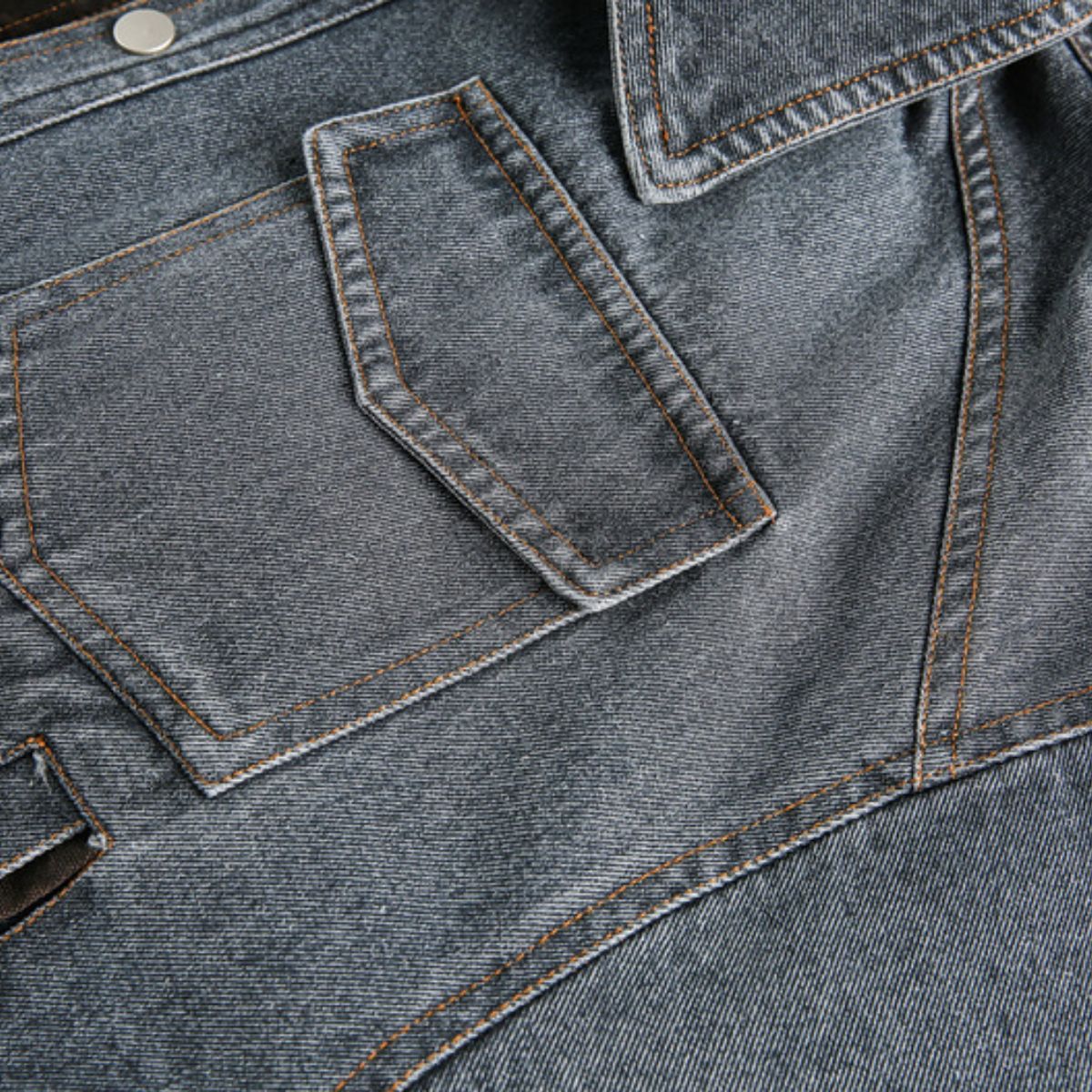 Retro Patchwork Two-in-one Design Functional Style Stand Collar Denim Jacket