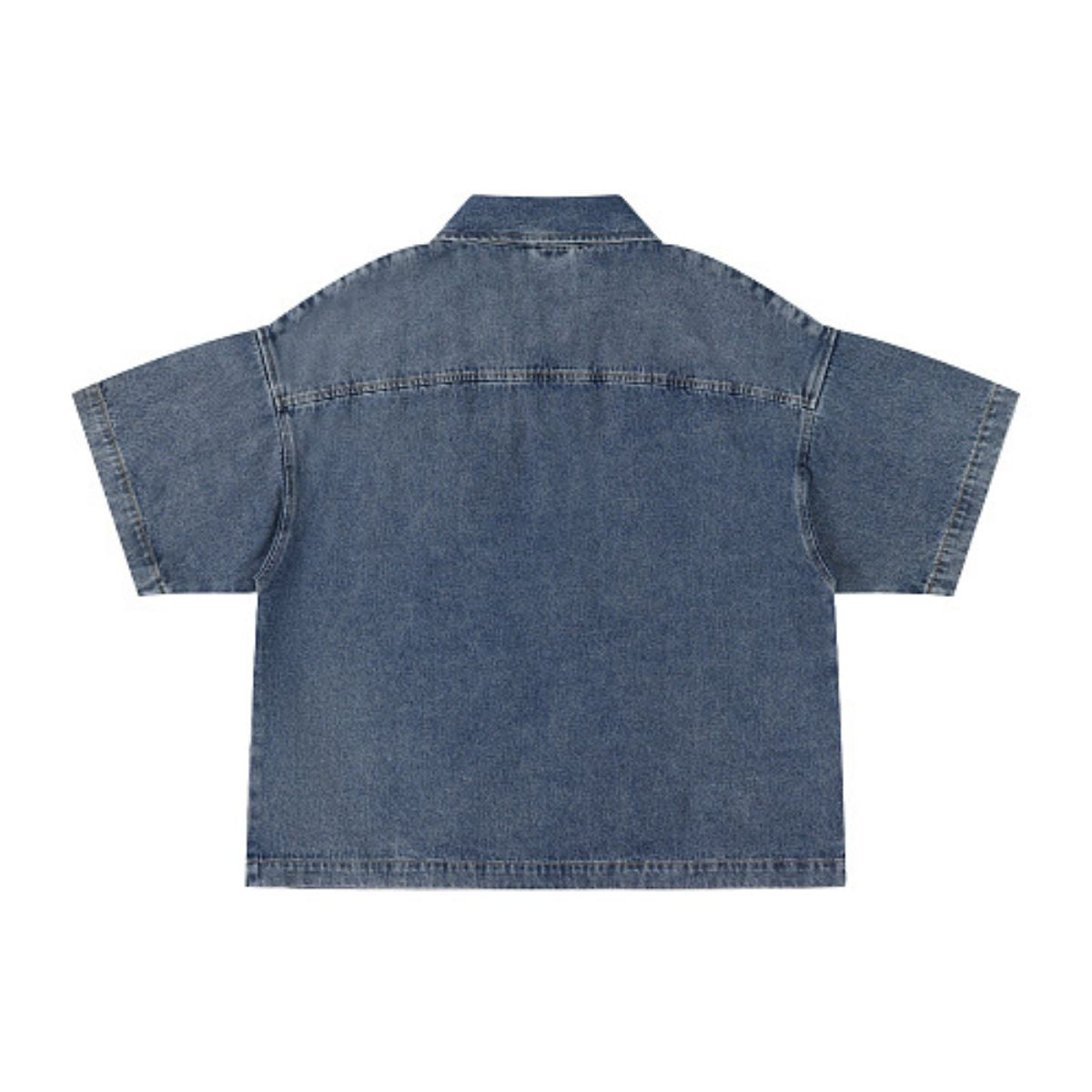 Vintage Washed Denim Zip Polo Shirt