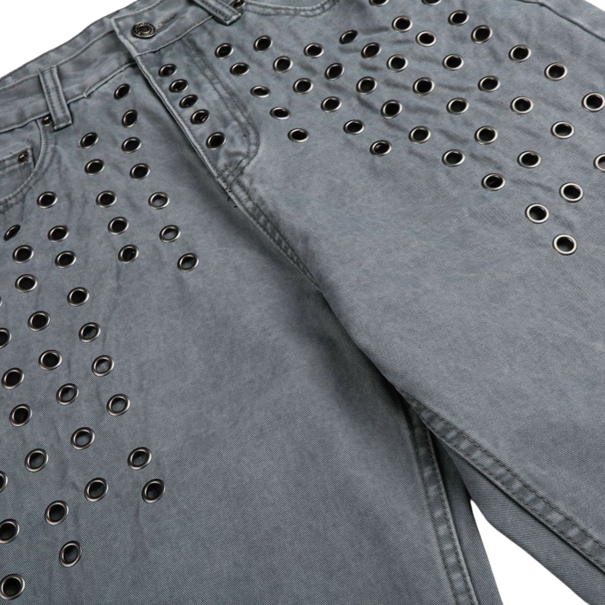 Vintage Washed Eyelet Wide Leg Denim Jeans